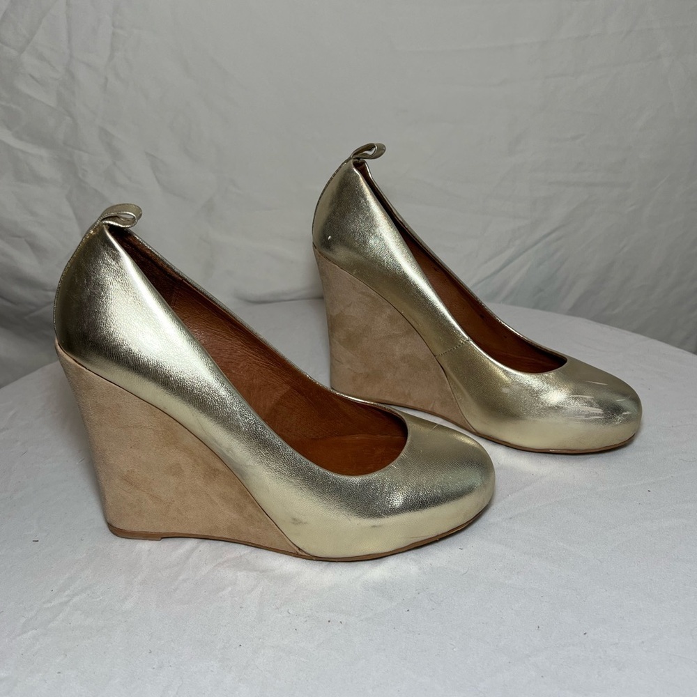 Jeffrey Campbell Adelaide Gold Leather Platform Wedge Heels - Size 7.5 - Picture 3 of 8